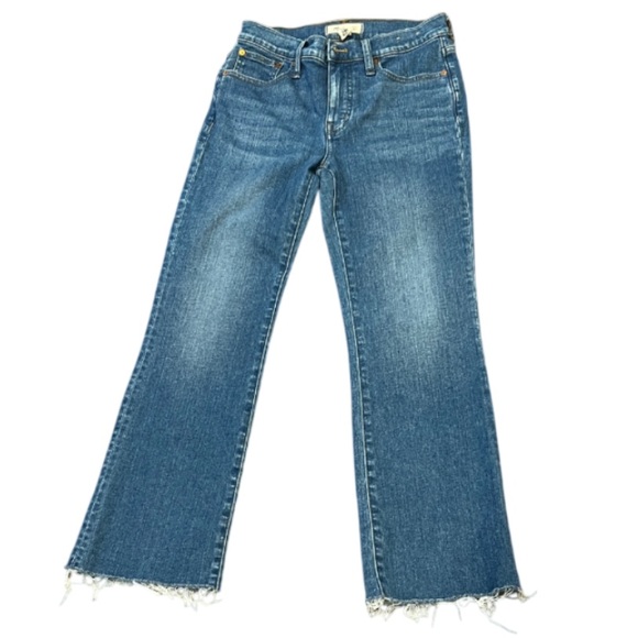 Madewell Denim - Madewell Mid-Rise Kick Out Jeans Frayed Cuffs Size 25 Waist Flare Cropped
